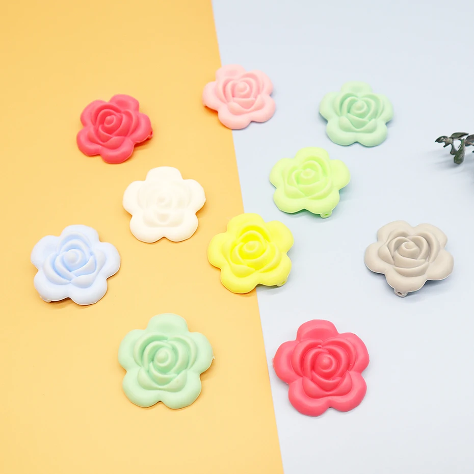 
silicon bead tassel key chain baby teething bracelet silicone flower beads wholesale 