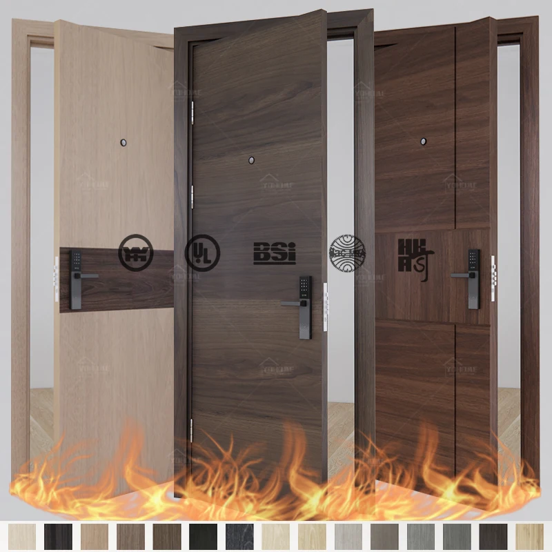 Guangdong yohome customized high quality apartment fire rated entrance door minimalist hotel room doors design wooden fire door