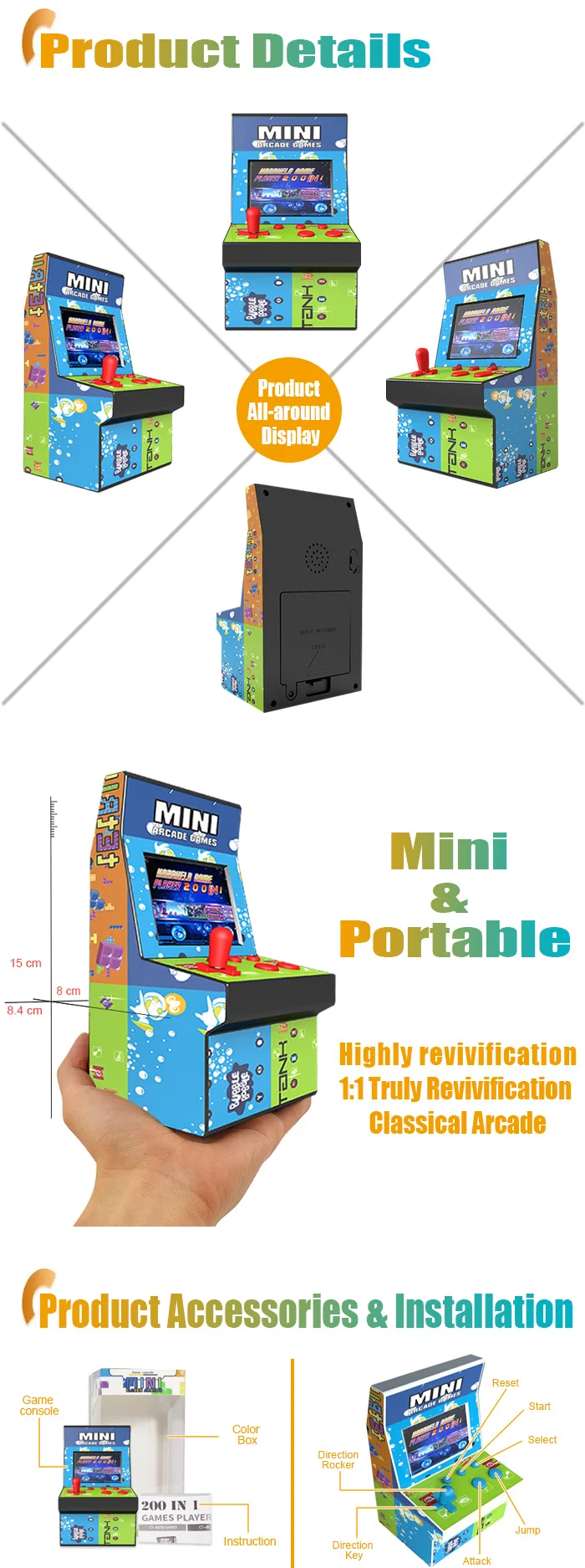 High Quality Bartop Arcade Machine Coin Operated Arcade Retro Console Game  Toys for Kids