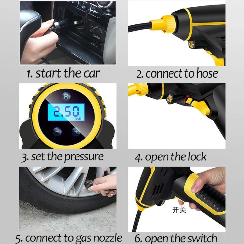  2020 LED light Portable handheld Cordless Auto Tyre air inflator Pump Car Air Compressor rechargeable car