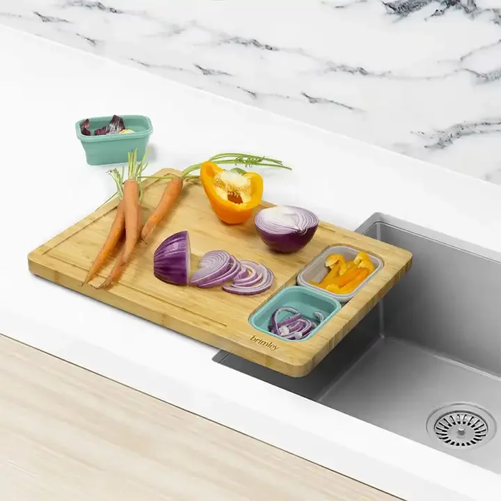 Wholesale Custom High Quality Rectangle Wooden Chopping Board Acacia Chopping Board With 2 Storage Boxes