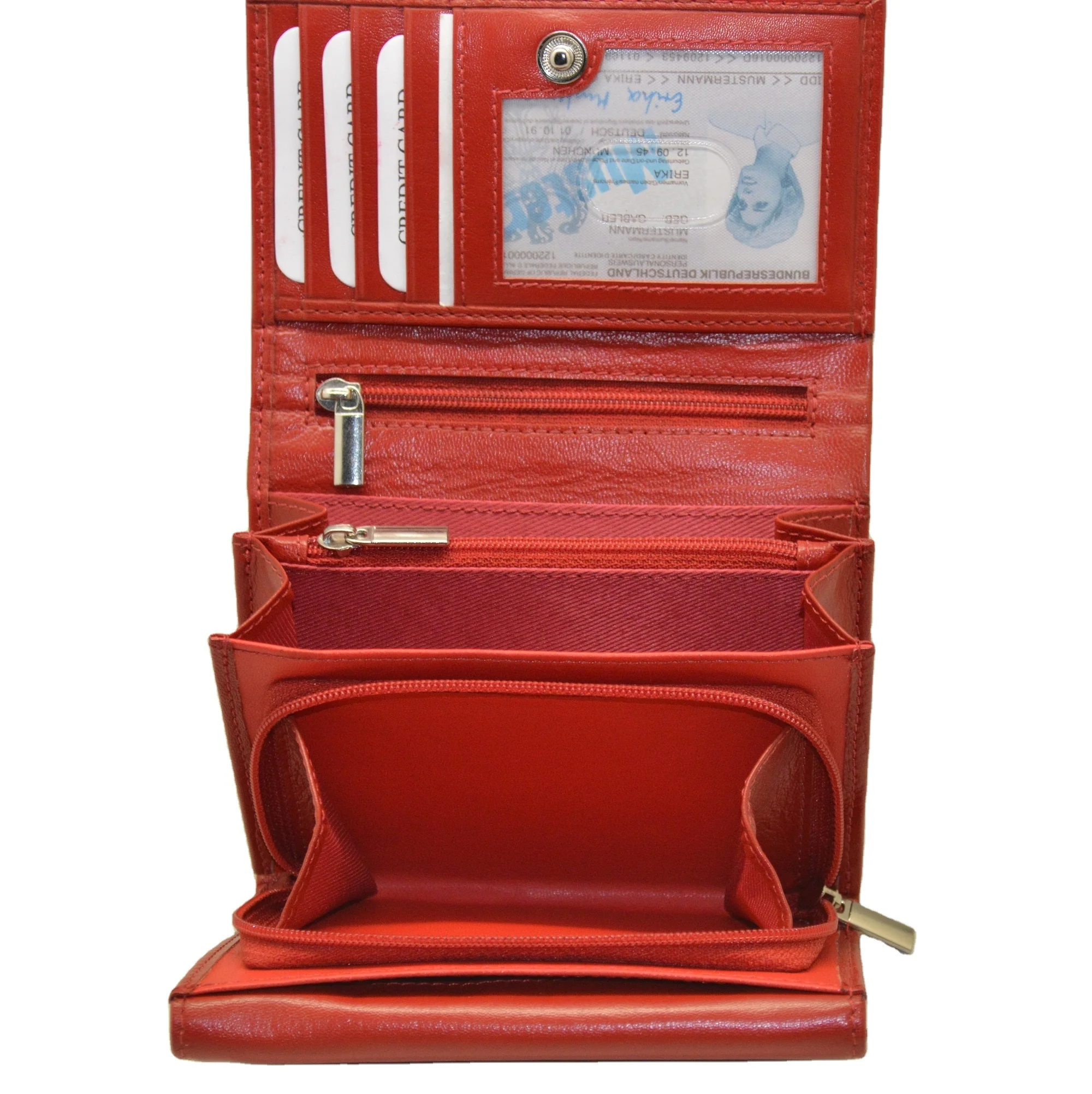 Small Wallets for Women trifold Leather Short Wallet Lady Mini Purse Card Case Holder with ID Window Red