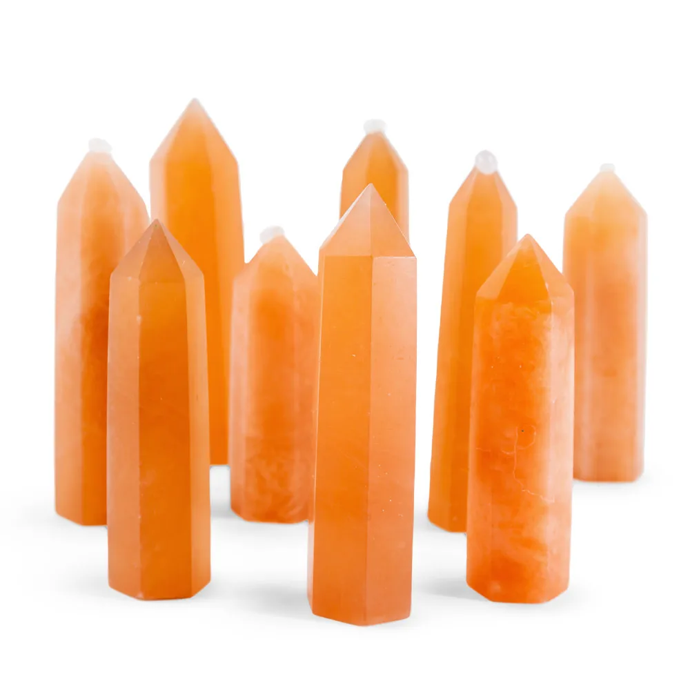 Wholesale Natural Folk Crafts Red Honey Calcite Crystal Points Tower Healing Gemstone For Home Decoration
