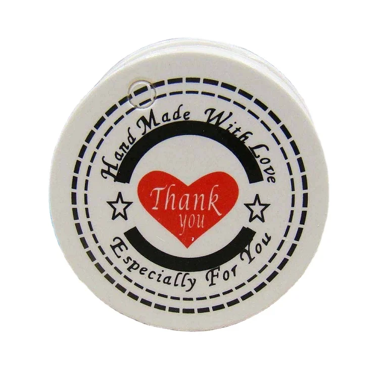 Custom recycled circle round shape paper hang tag swing tag with logo embossed