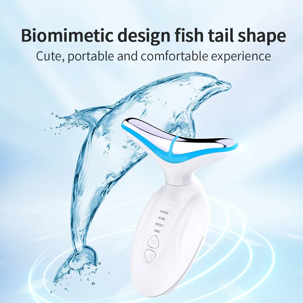 Micro-Current Neck Face Lifting Massager Hot Compress Double Chin Reducer LED Photon Skin Rejuvenation Neck Beauty Device