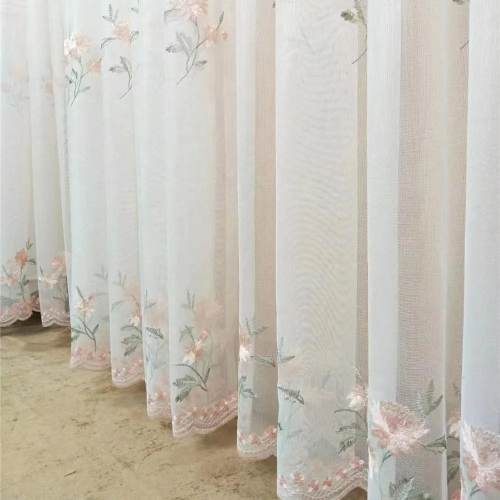 CT002A  wholesale factory fancy green pink blue embroidered flower modern design voile sheer curtain