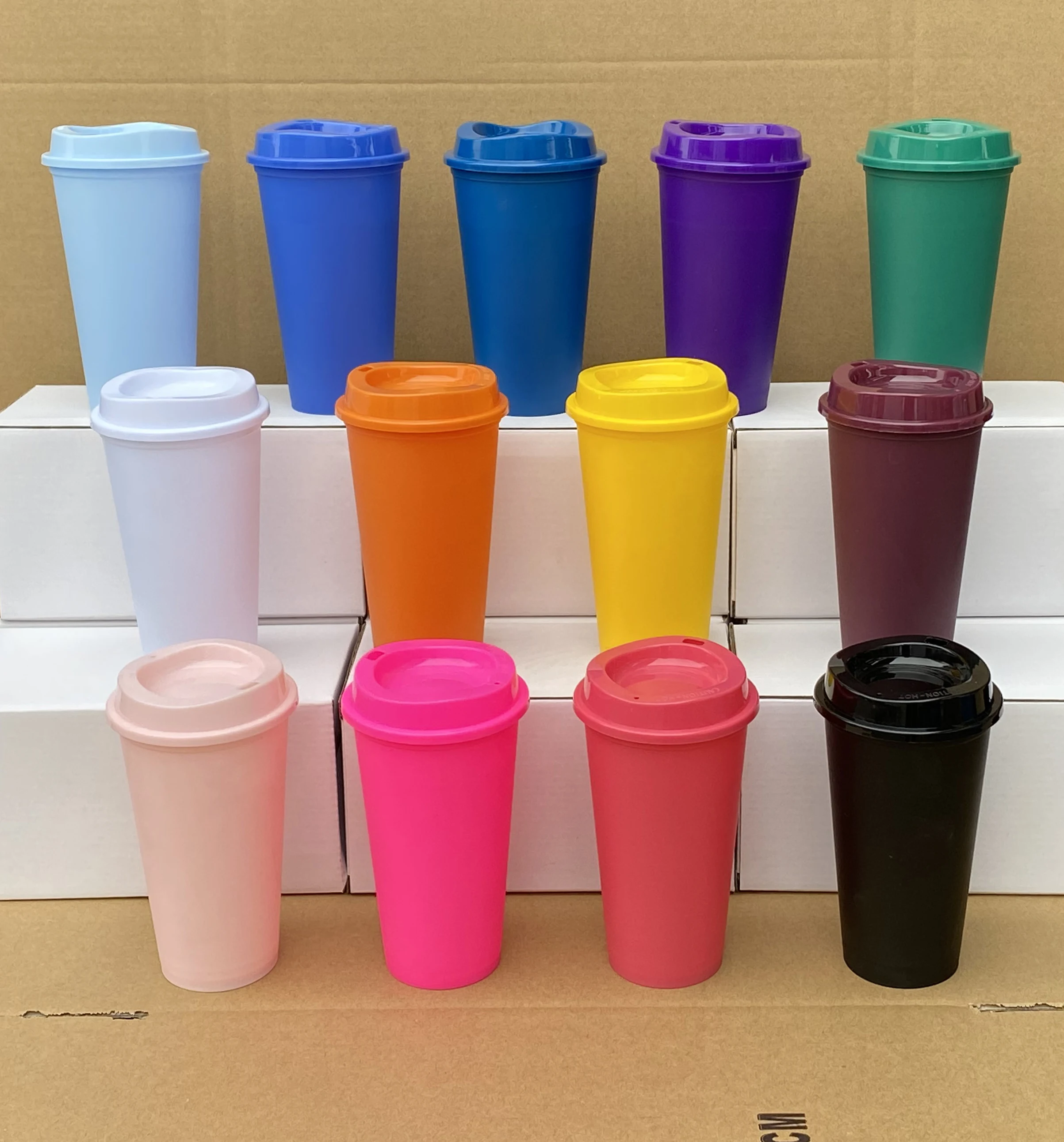 Custom logo printed Macaroon Drinking Mugs reusable 16oz hard PP coffee plastic cups with lids