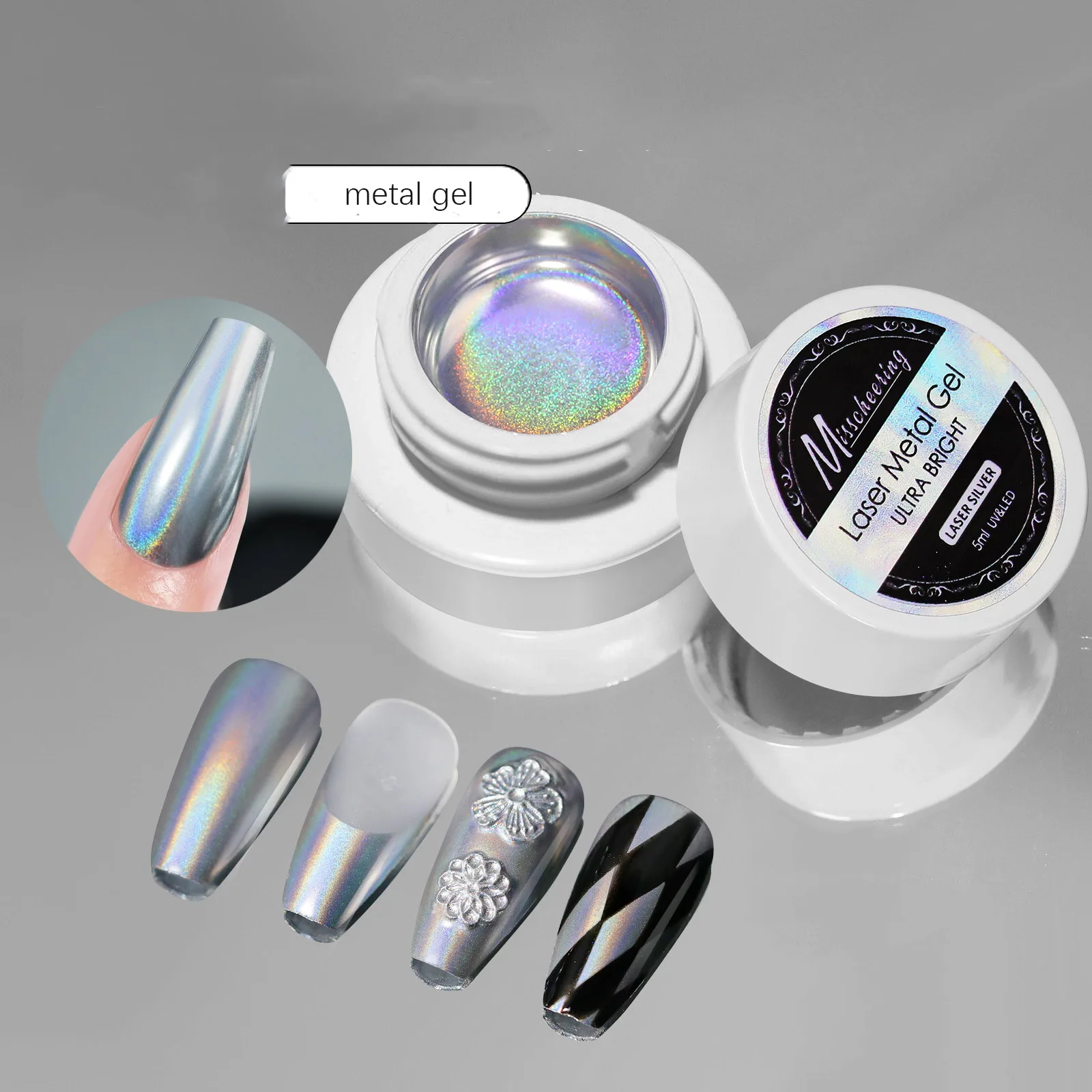 2024 Latest Nail Gel Polish Beauty Metallic Silver Nail Art Gel Mirror Chrome 3D Universal Holographic Laser Gel Polish