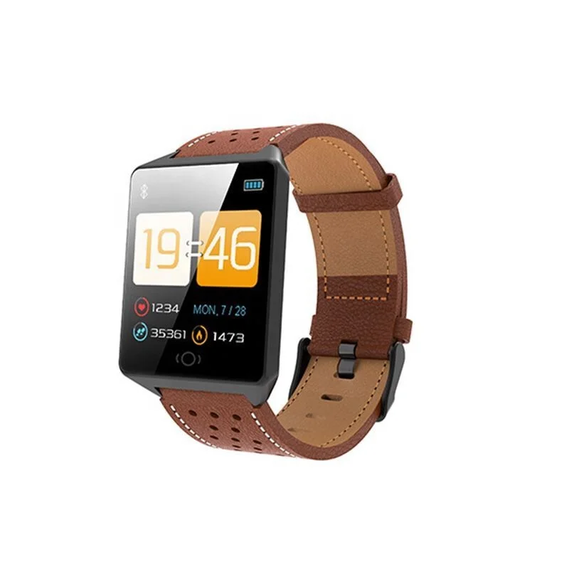 new arrival android smart watch leather Fitness tracker sport wrist band mens leather strap smart watch