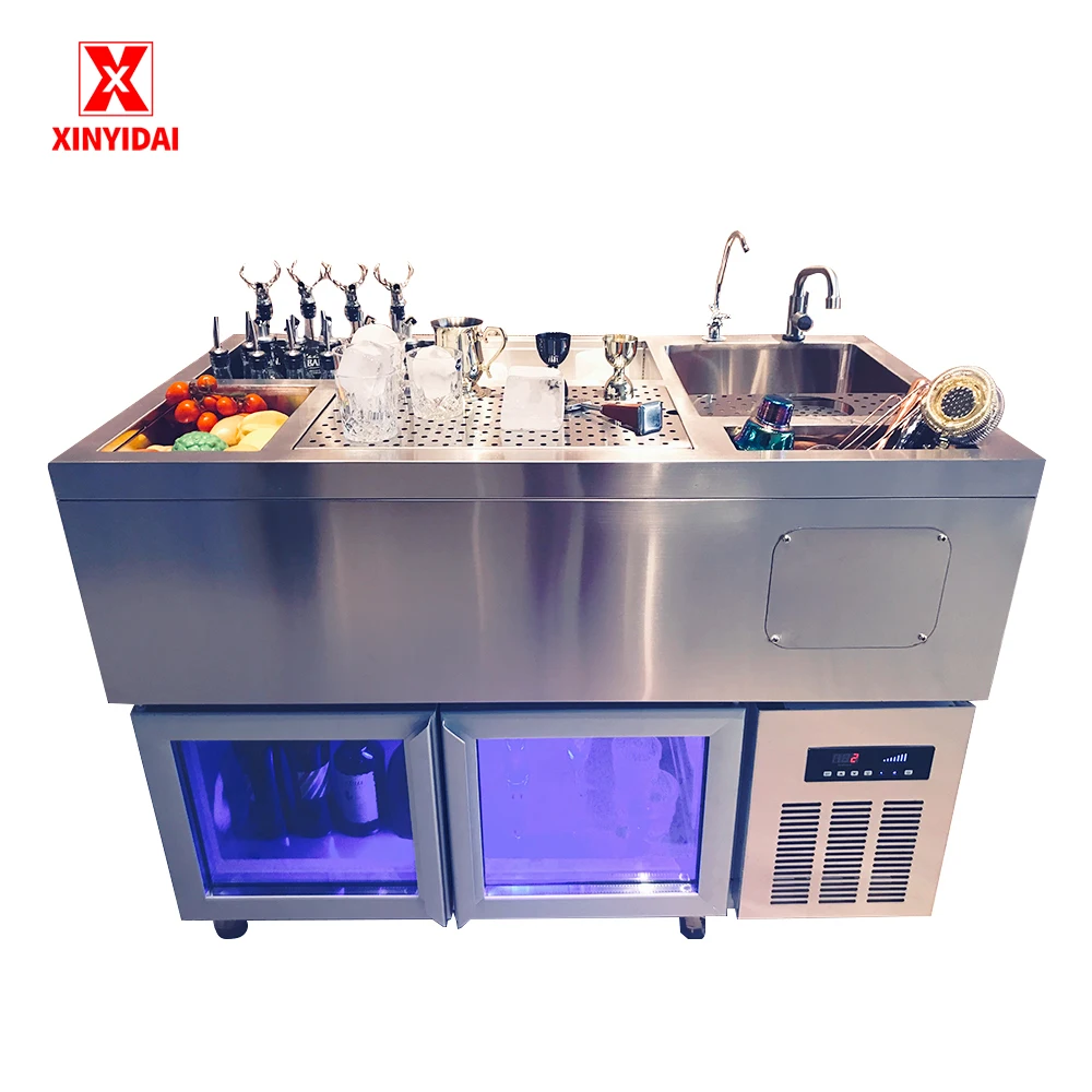 Коктейльная станция для бара, шкаф из нержавеющей стали для сохранения свежести, дизайнерский коктейльный стол для коммерческого бара