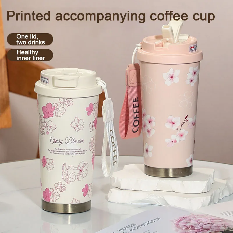 Dropshipping Double Wall Water Cup Stainless Steel Heat Insulation Mug Car Tumbler 550ml Portable Vacuum Coffee Bottle With Rope