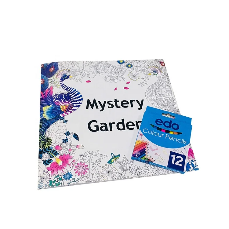 Mystery Garden Adult Drawing Book Custom Printing Coloring Book With Crayons