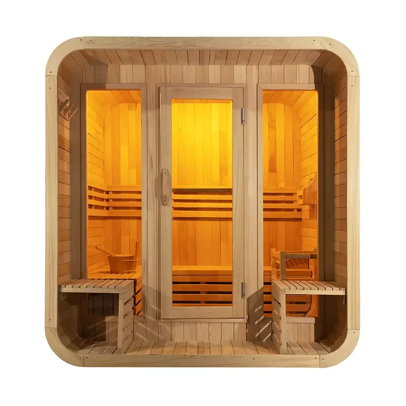 Traditional Canada red cedar cube 4-6 person outdoor square steam Sauna with electric stove
