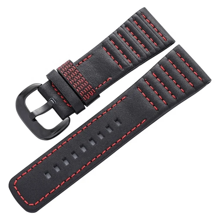 Luxury 28mm Black with Stitches Cowhide Genuine Leather Watch Band for Seven Friday Watch Strap