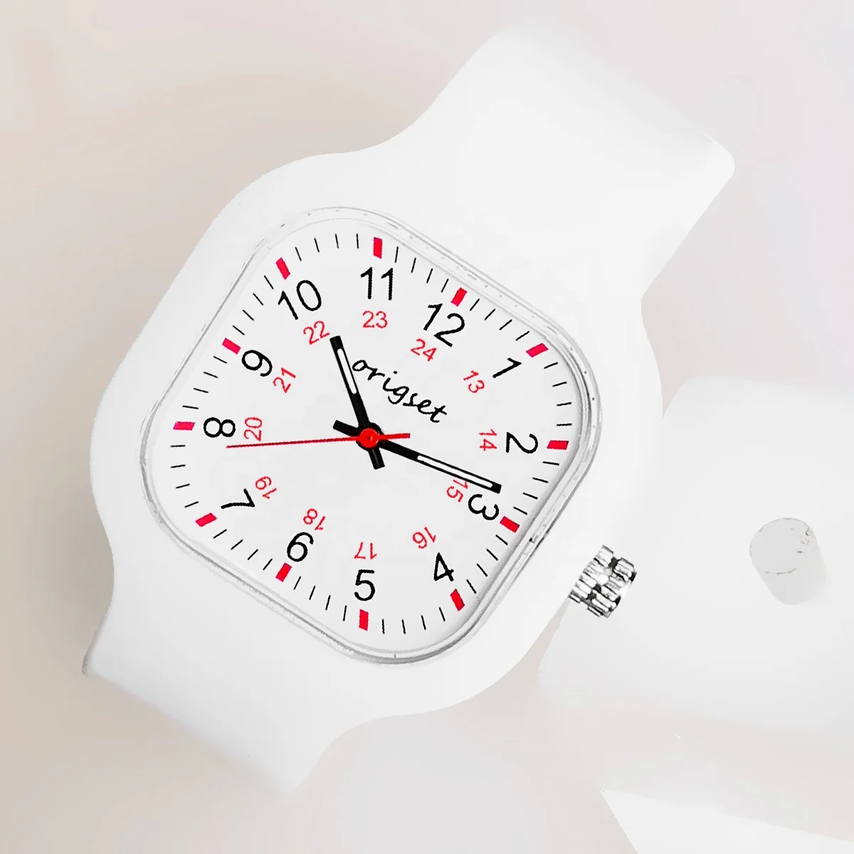 Own logo printed Silicone Medical 24 hours military time big numbers white nurse watches with seconds hands watches no minimum