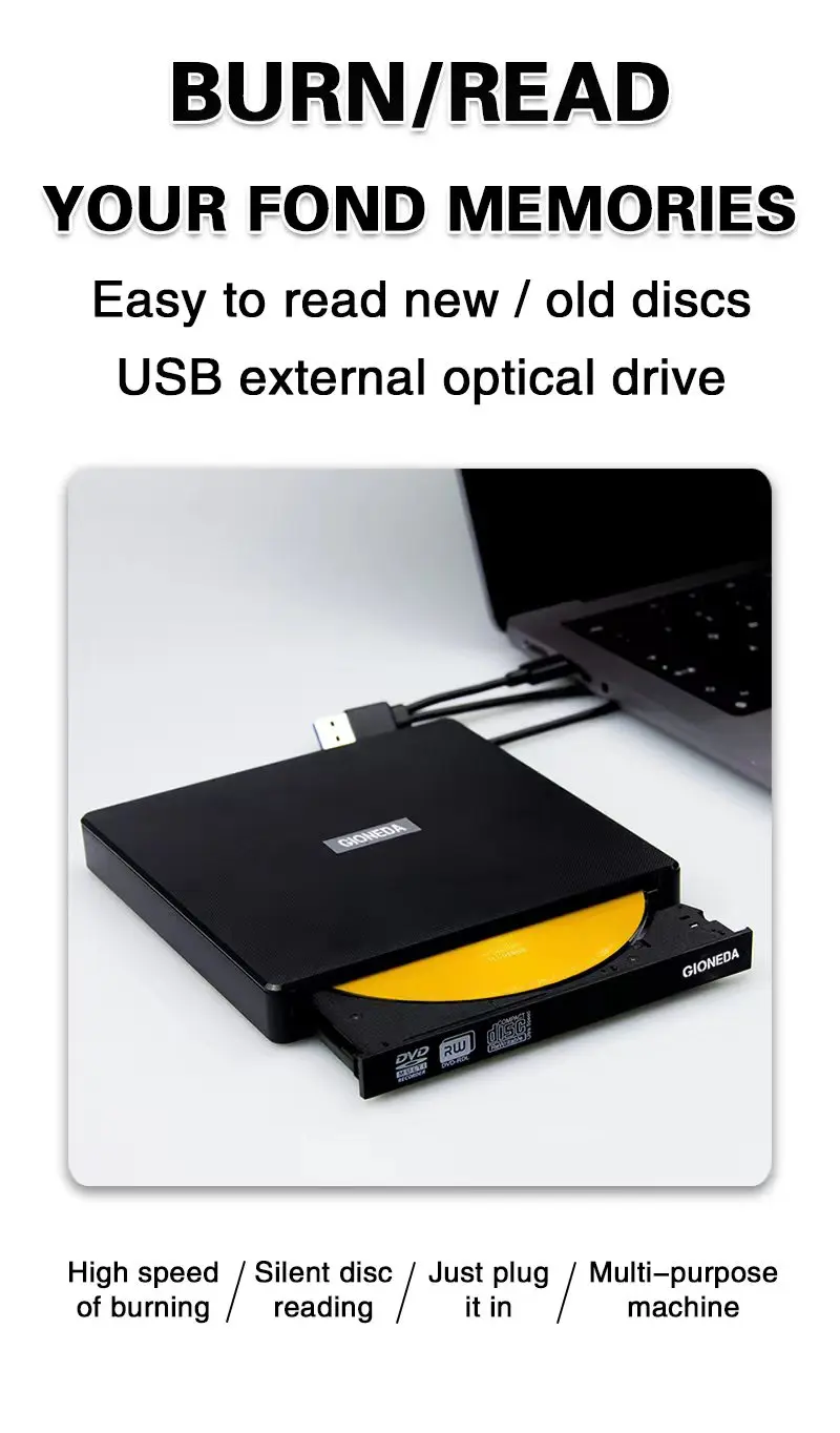 Портативный внешний USB-рекордер для чтения и записи DVD ноутбука или