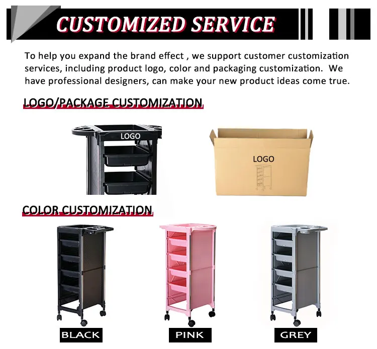 Beauty Salon Trolley Hairdresser Rolling Salon Cart with Stainless Steel Pipe Support Home Use Plastic Hair Styling Furniture