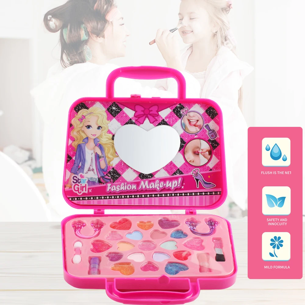 Pretend Play Kid Safety Non-toxic Makeup Set Kit Toy For Girls Dressing Cosmetic Travel Bag Beauty Toy