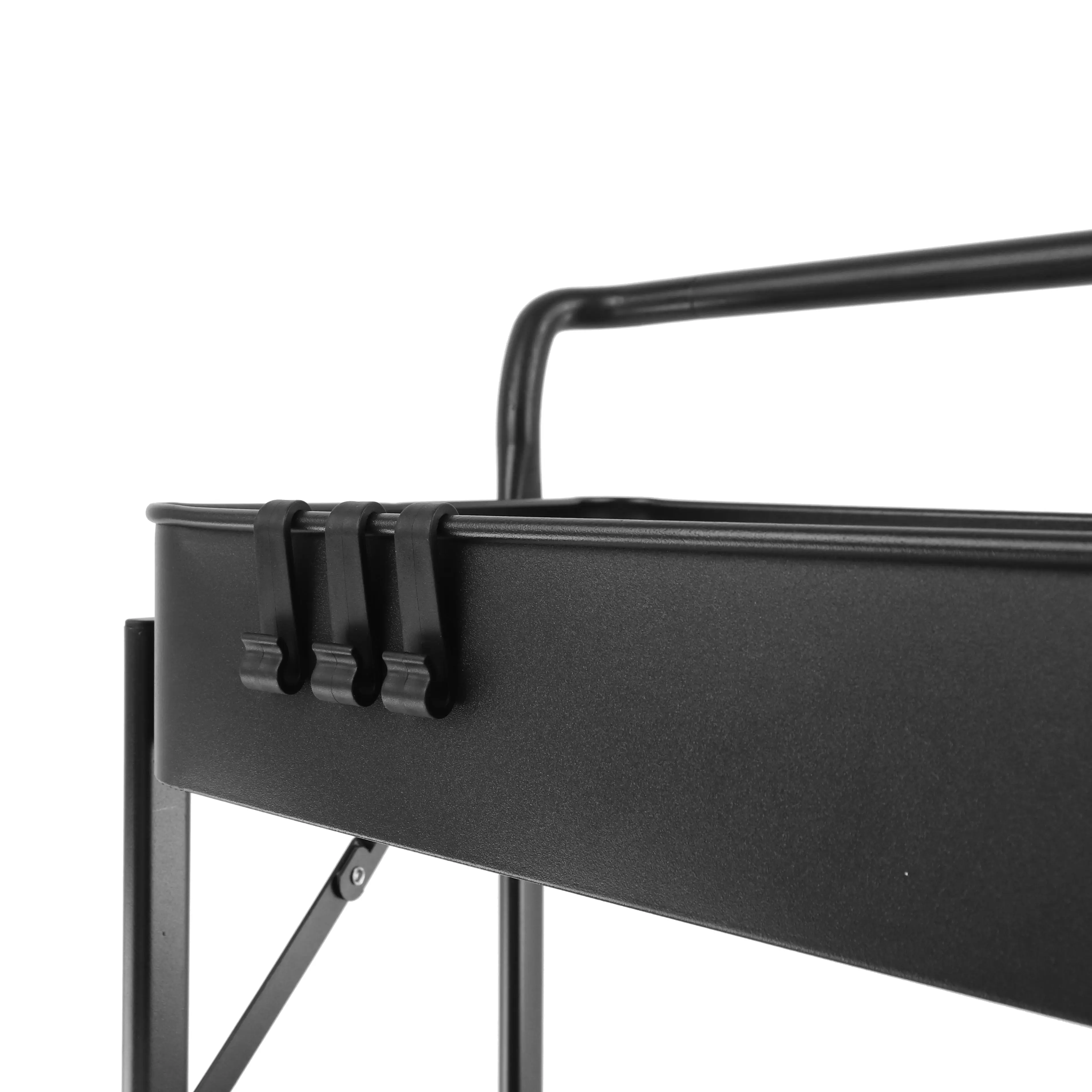 Foldable Metal hand carts & trolleys 3 tier with wheels black color