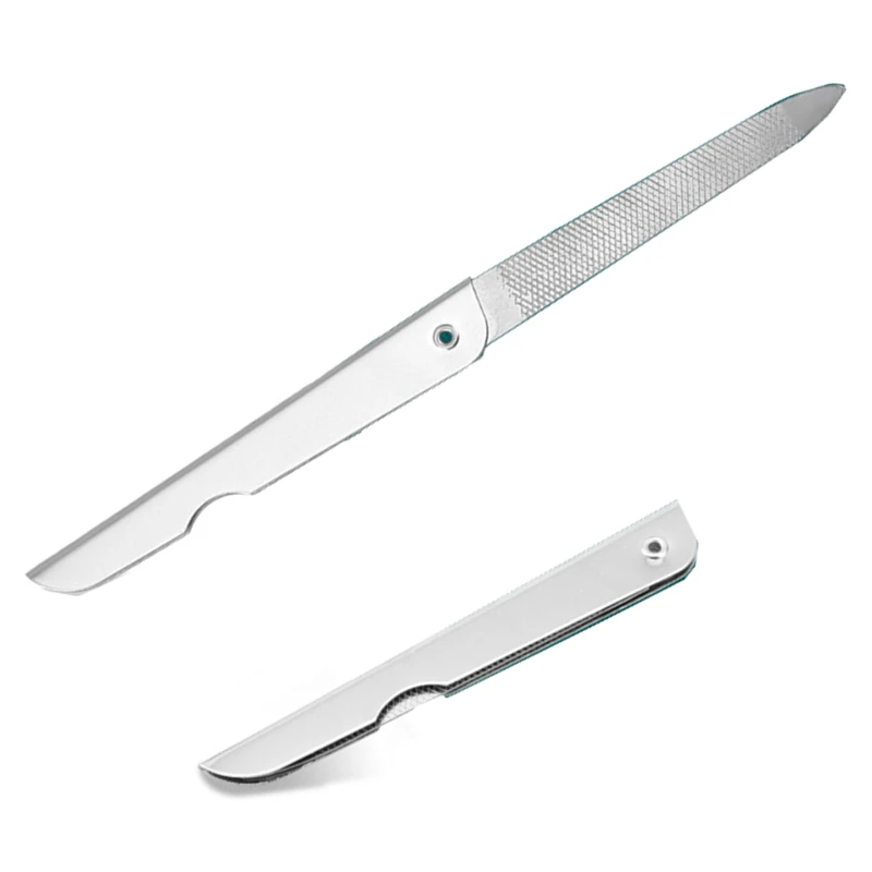 Wholesale metal crafts nail file Metal Color Double sided Stainless steel 7.7cm Portable folding nail file manicure tool