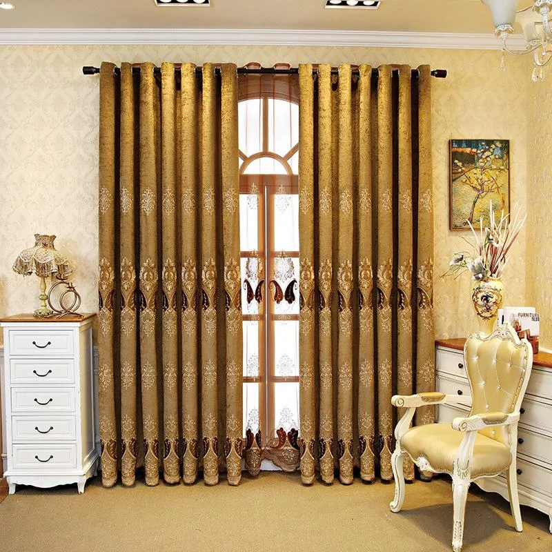 Custom ready made chenille window curtains and bedsheets with matching curtains for the living room embroidery