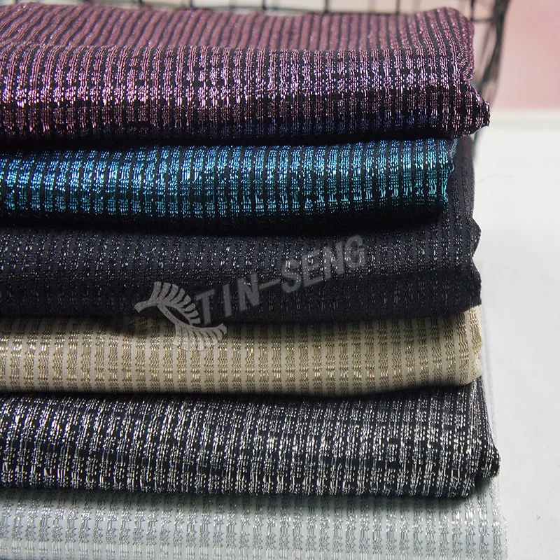 Metallic Knitted Lurex Plaid Shiny Jersey Fabric for garment Textile
