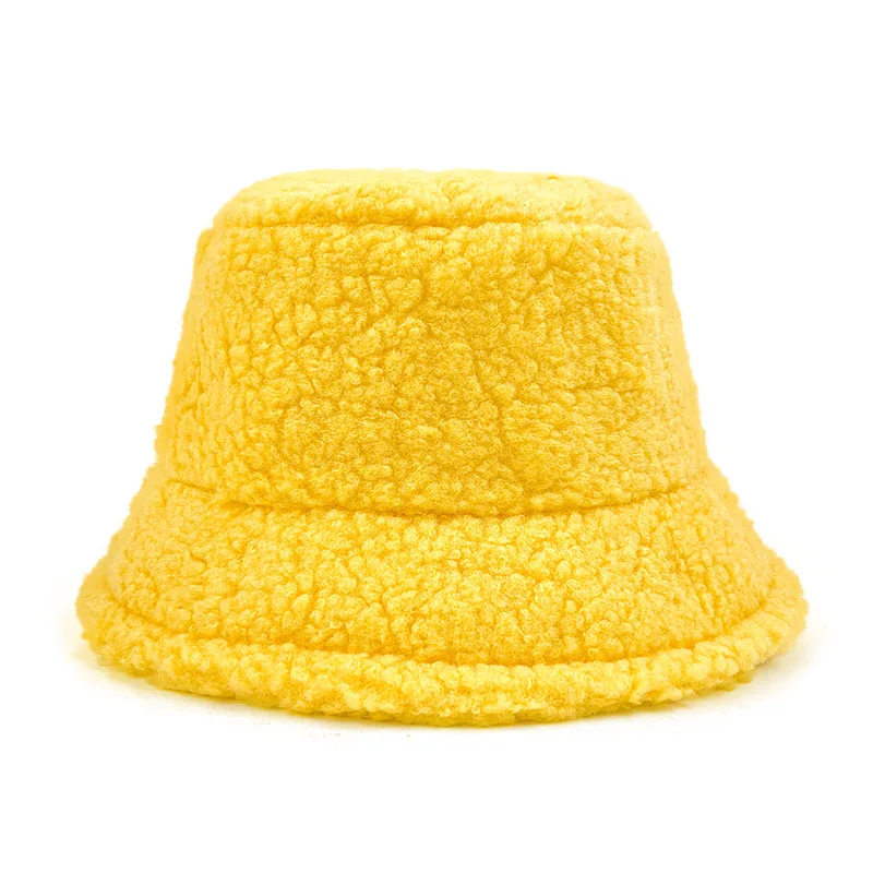 OEM Wholesale Bare board lambswool plush padded warm solid color outdoor sunscreen customized logo bucket Hat