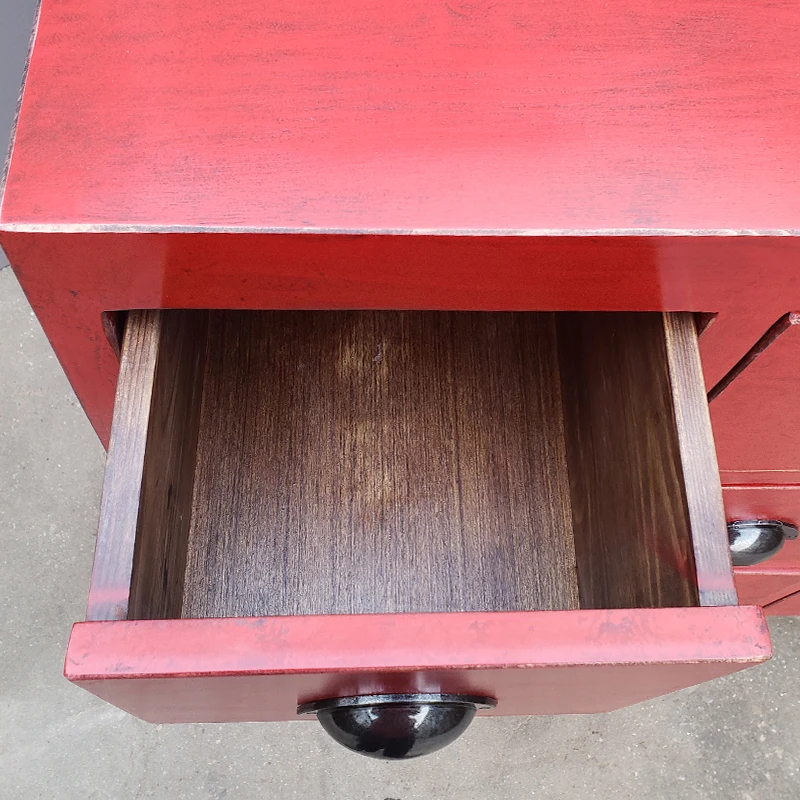 Antique nine drawers chest distressed lacquer living room kitchen sideboard furniture