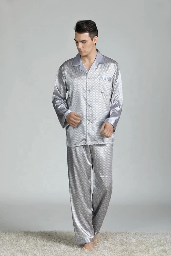 Wholesale long sleeve silk pyjamas Luxurious satin men pajamas sets plus size nightgown for men