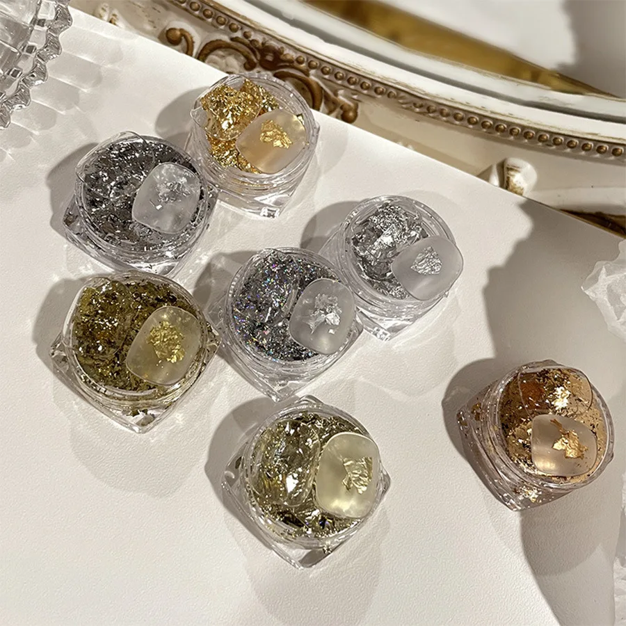 Super Sparkly Laser Foil Nails Glitter Sequins Irregular Aluminum Gold Silver Design Set Nail Flake Gel DIY Manicure Accessories