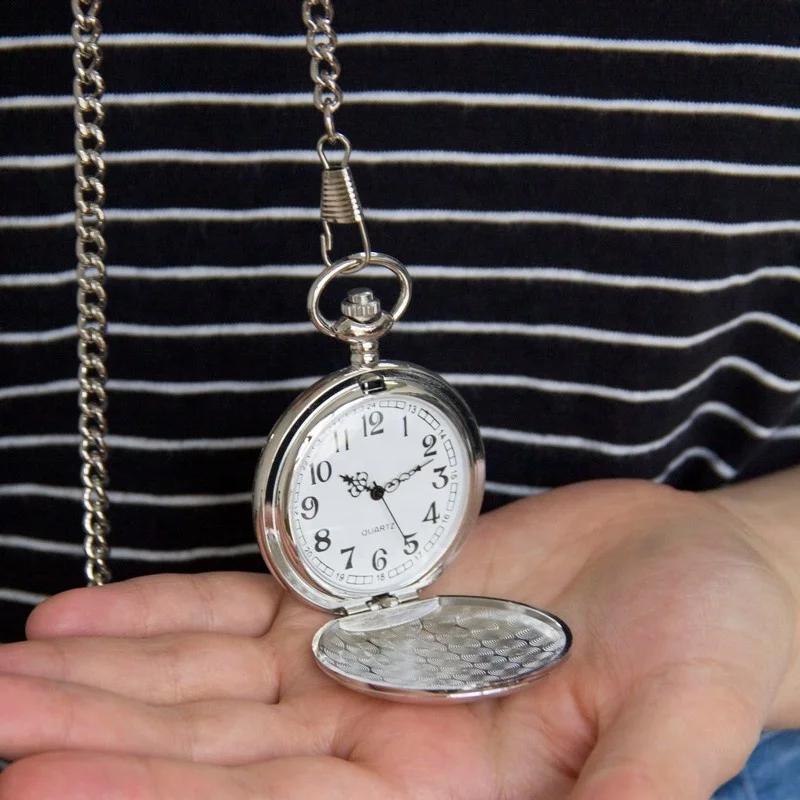 Round Vintage Metal Pocket Watch with chain for men Antique Style engraving