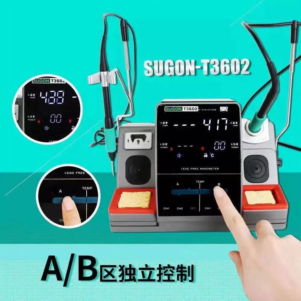 Паяльная станция SUGON T3602 2 в 1, 2 наконечника, сварочный аппарат, работающий с цифровым ЖК-дисплеем C115 и C210
