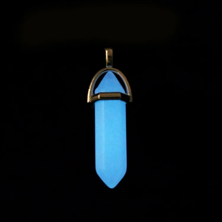 SC Simple Hexagonal Column Pendant Necklace Leather Rope Crystal Natural Stone Luminescence Energy Luminous Stone Necklace