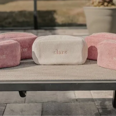 Monogram Corduroy Women Toiletries Organizer Zipper Makeup Bag Clutch Purse Travel Personalize Cosmetic Bag