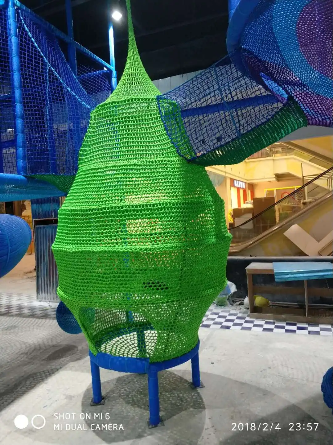 
hand knitted climbing island rope net of recreation equipment 