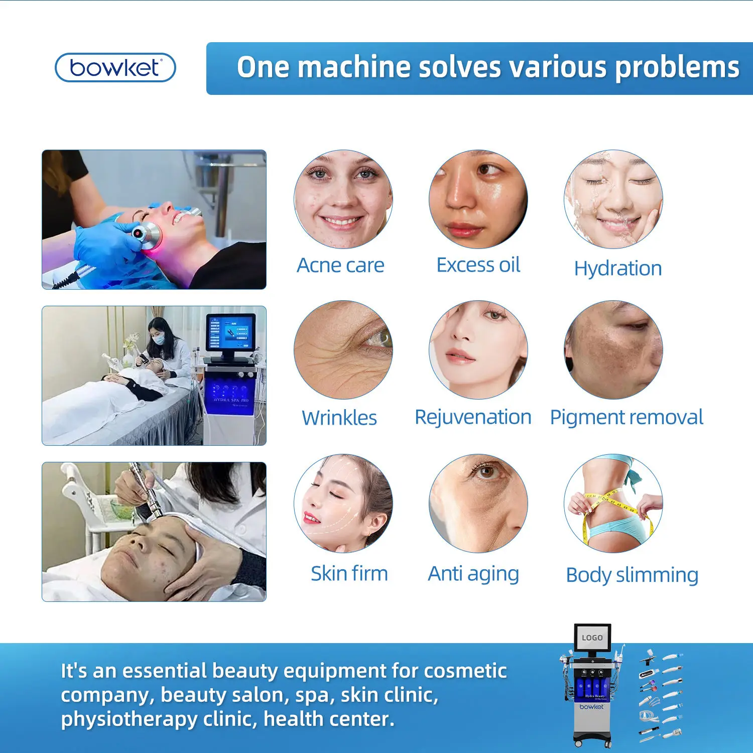 BOWKET 14 in 1 Diamond Microdermabrasion Aqua Peeling Wrinkle Removing Care Hydrodermabrasion Facial Machine