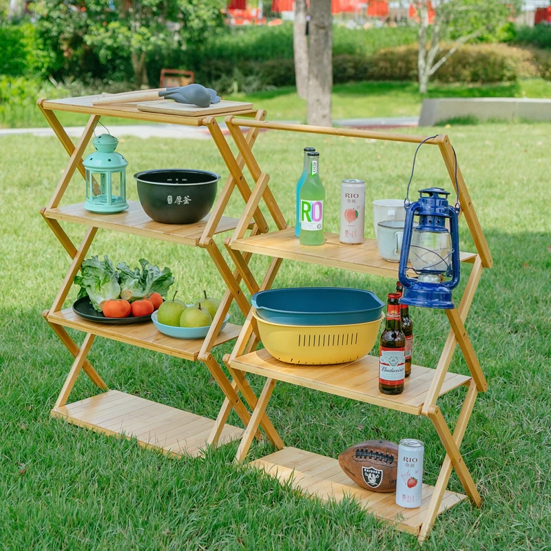 Экологичная бамбуковая уличная деревянная полка для кемпинга, уличная мебель, натуральная Портативная Складная полка для кемпинга с цветами, Ремо