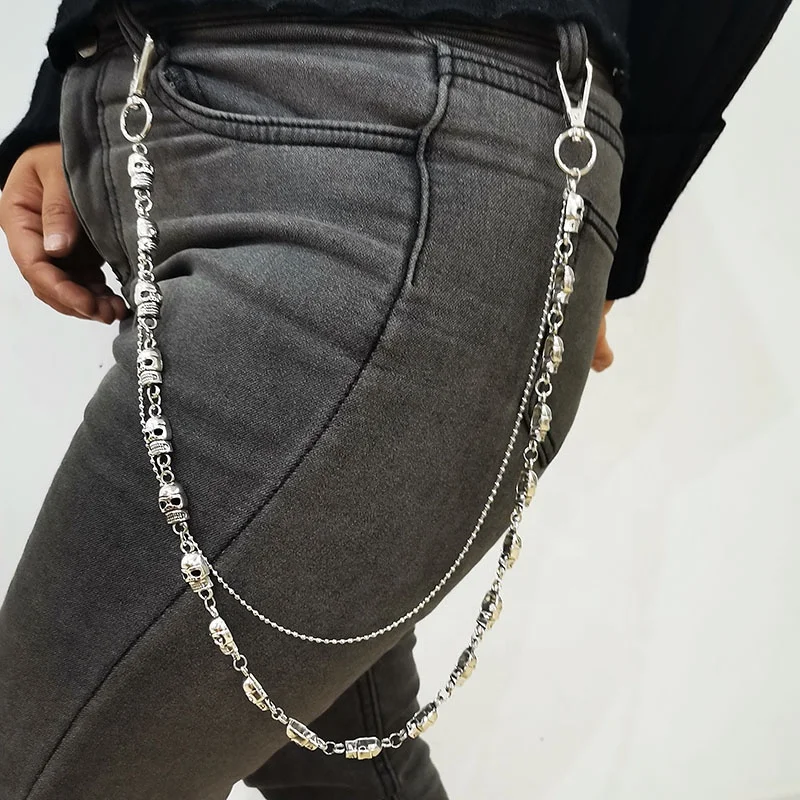 Street Hip-pop Skull Heads Link Metal Chain Waist Belt Jean