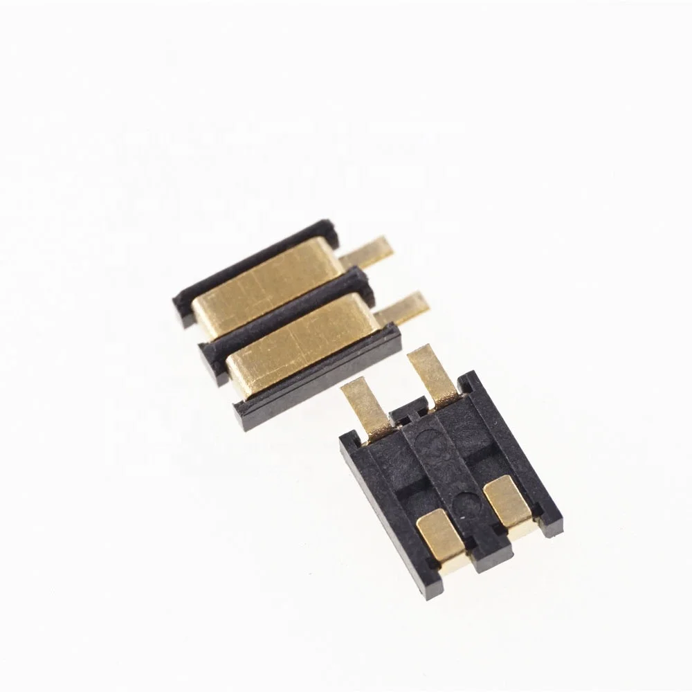 Spring Compression Contact 2.5 mm Pitch 2 Pin Female SMD PAD Surface Mount Battery Connectors Reflow Solder PCB Power Charge