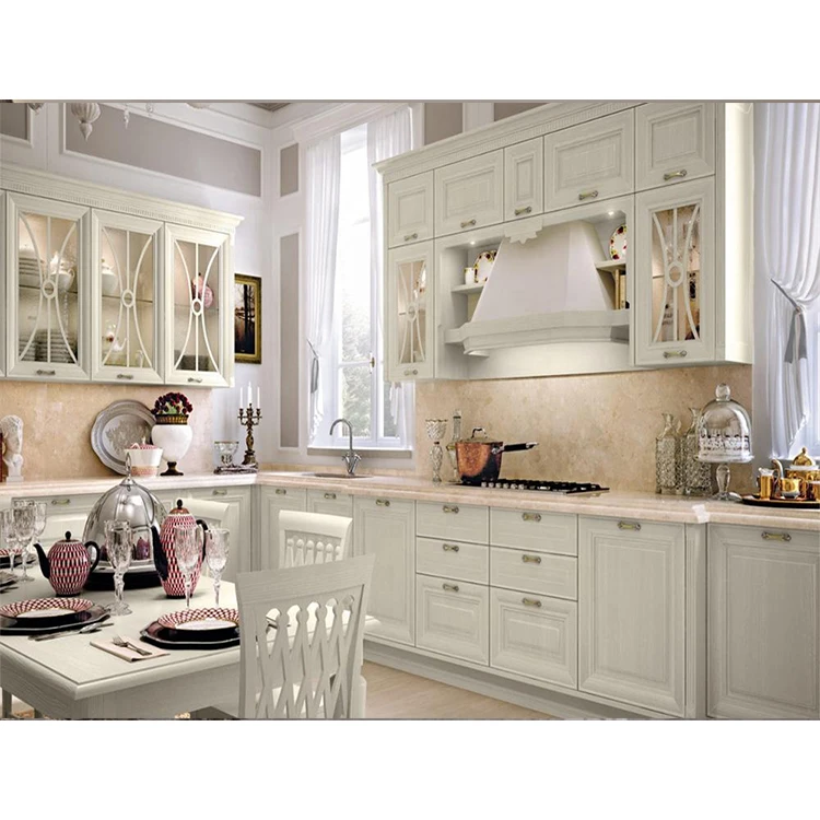
Luxury highquality antique classic gray glossy solid wood small kitchen cabinets 