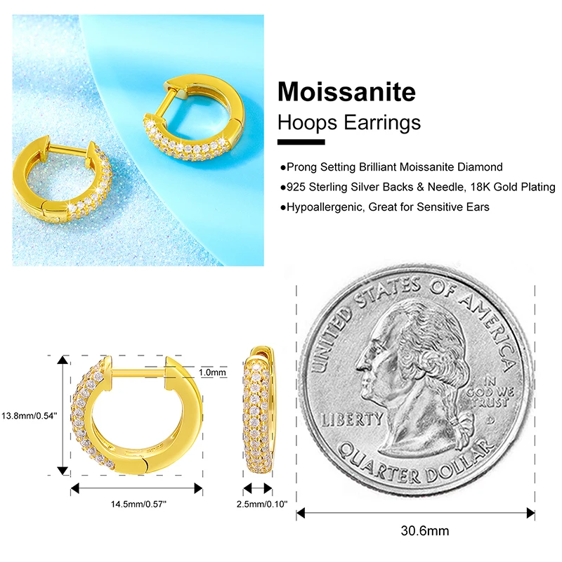 Ювелирные украшения роскошные бусы В18 карат позолоченный стерлингового серебра 925 льдом VVS синтетический бриллиант Huggie серьги в виде колец для мужчин женщин и девушек