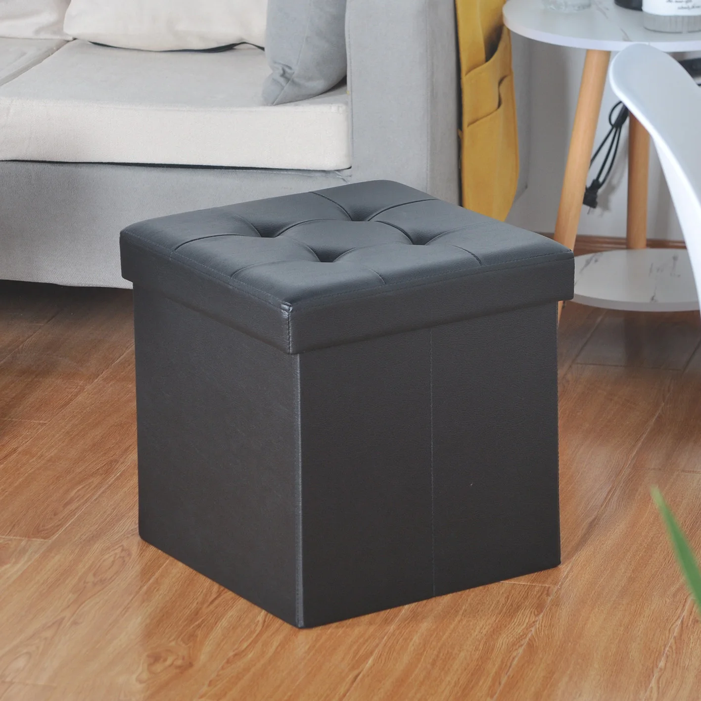 Modern space save foldable pouf Ottoman stool square leather Ottoman bench