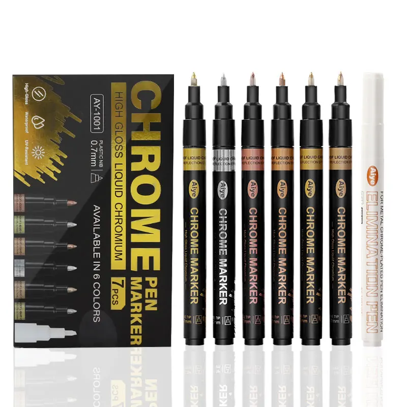 Permanent Art Liquid Paint Silver Plated Mirror Chrome Thin Nib Liguid Gold Color Electroplating Chrome Plated Finish Marker Pen