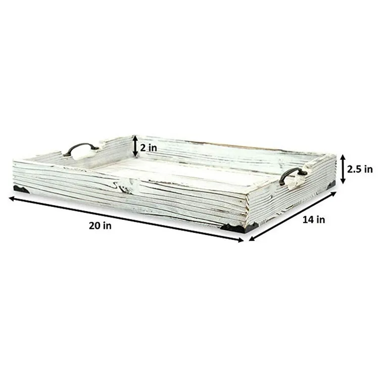 Distressed White Farmhouse Durable Solid Pine Wood Serving Trays and Platters