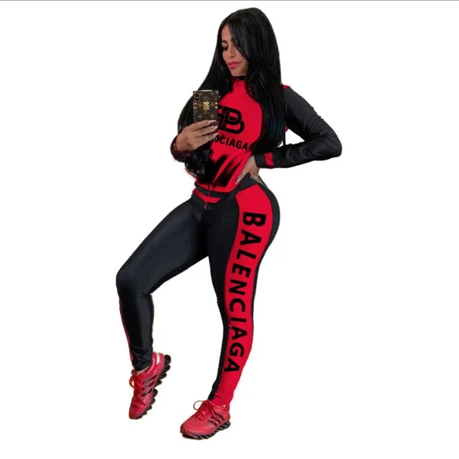 
Wholesales women coats and jackets Zip Letter Print Long Sleeve Stitching Two Piece Set women tracking suit 
