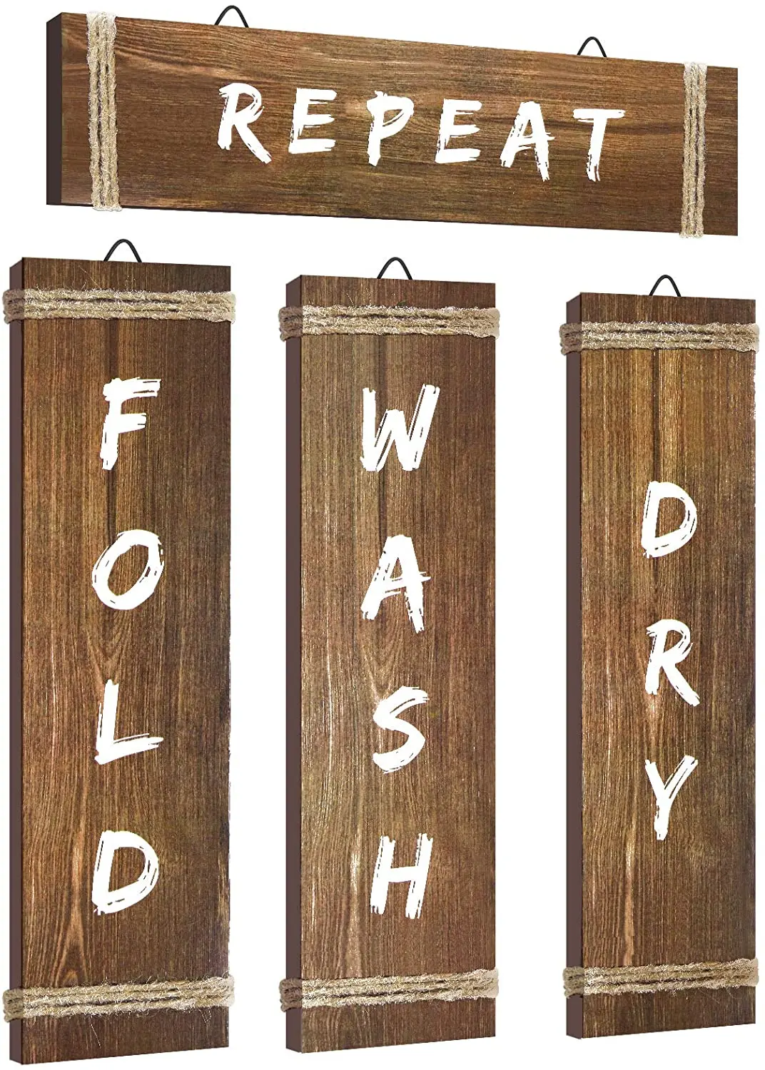 
4 Pieces Laundry Room Decor Home Vintage Wooden Farmhouse Laundry Sign 