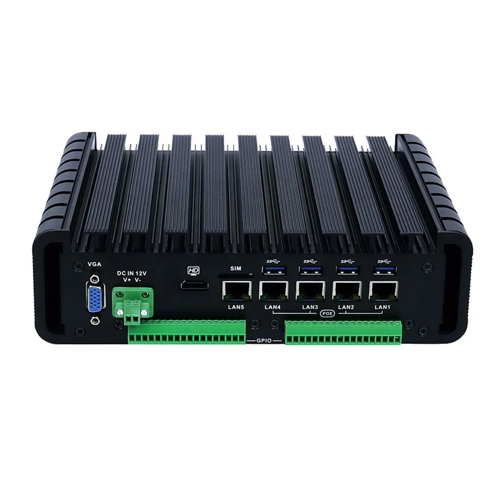 3855U Fanless Compact Industrial PC With 4 POE Multi Lan GPIO 4G SIM WiFi Rugged Mini ITX PC 9V-36V Win10 For Bus