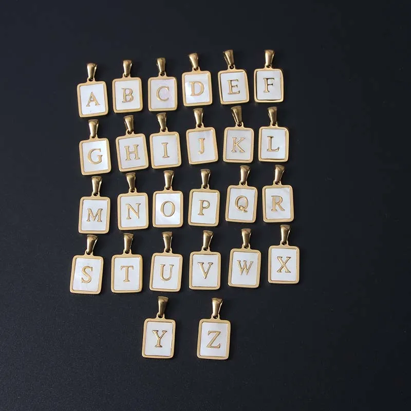 Hot Sales Stainless Steel 18K Gold Plated Initial Letters Shell Square Pendant for Necklace