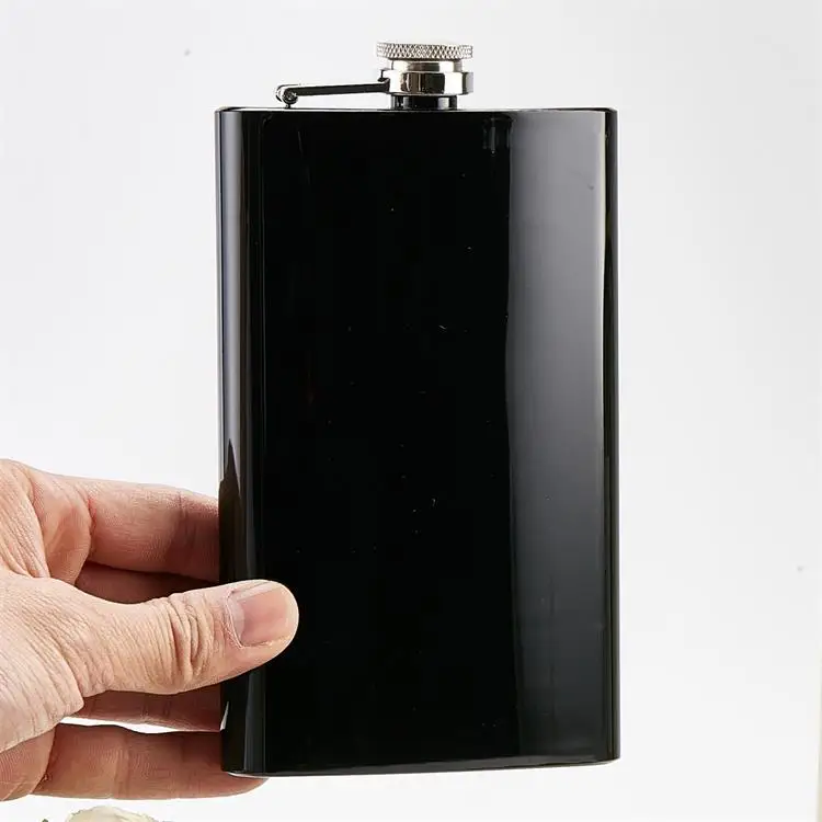 Wholesale Good Price Personalised Black Color Powder Coated Stainless Steel 10oz Hip Flask for Travel