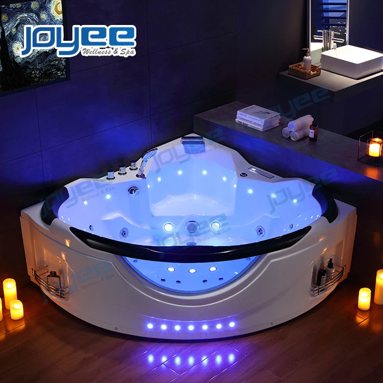JOYEE Luxury  2 Person Bathtub with LED Lights and Air Bubble Massage Jets Indoor Whirlpool Bath Tub Spa with glass window